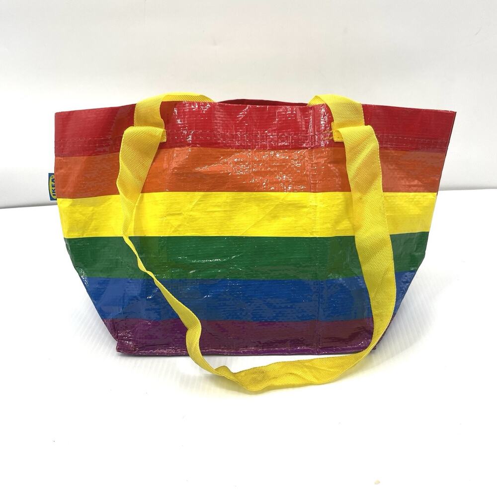 IKEA Tote Bag Storstomma Small Rainbow Multicolor Horizontal Stripes 10x17" - Picture 2 of 12
